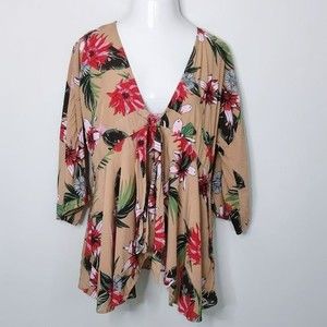Simple Suzanne Bistro Tan Floral Coverup Top Large